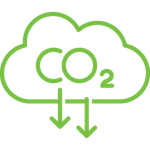 Outline of a cloud with CO2 and arrows pointing down