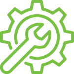 Outline of a gear with a wrench