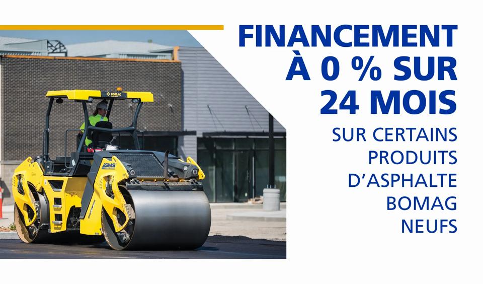 Financement à 0 % sur 24 mois sur une sélection de nouveaux équipements d'asphalte BOMAG